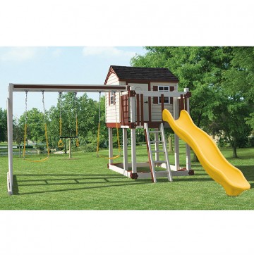 Swing Kingdom Hideout Playhouse Vinyl Swing Set Model C1 in Almond & Green - C1-hideout-swing-set-ayr-360x365.jpg